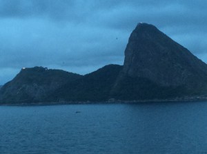 Sugar loaf mountain is one of the places to go to while in Rio. If you look close, you'll see cable cars. If you watch Moonraker, there is a great fight scene between jaws and Bond.
